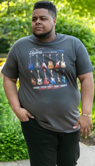 D555 JAIDEN Legends Guitar Printed Crew Neck T-Shirt Khaki - T-shirts - Stora T-shirts - 2XL-14XL