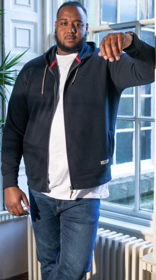 D555 IRVIN Full Zip Jacquard Hoody With Chest Embroidery Navy - Tröjor & hoodies - Stora hoodies & tröjor - 2XL-14XL