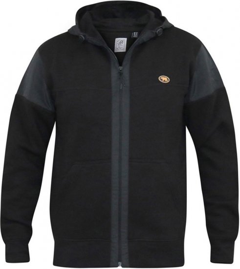 D555 DEAN Couture Zip Through Hoody With Woven Contrast Fabric Trim Black - Tröjor & hoodies - Stora hoodies & tröjor - 2XL-14XL