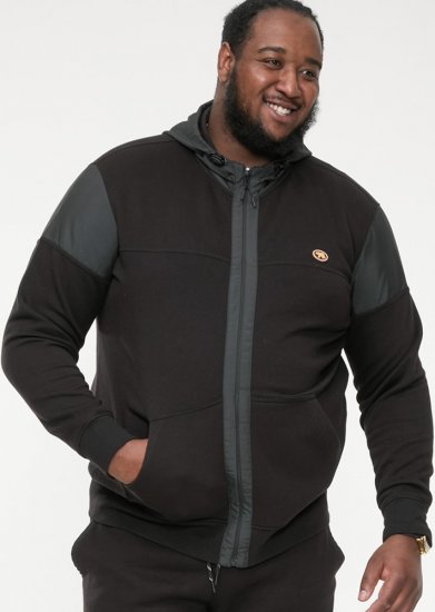 D555 DEAN Couture Zip Through Hoody With Woven Contrast Fabric Trim Black - Tröjor & hoodies - Stora hoodies & tröjor - 2XL-14XL