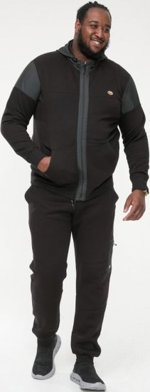 D555 DEAN Couture Zip Through Hoody With Woven Contrast Fabric Trim Black - Tröjor & hoodies - Stora hoodies & tröjor - 2XL-14XL