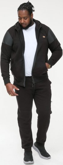 D555 DEAN Couture Zip Through Hoody With Woven Contrast Fabric Trim Black - Tröjor & hoodies - Stora hoodies & tröjor - 2XL-14XL