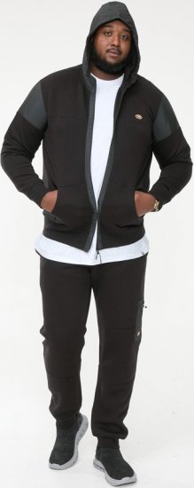 D555 DEAN Couture Zip Through Hoody With Woven Contrast Fabric Trim Black - Tröjor & hoodies - Stora hoodies & tröjor - 2XL-14XL