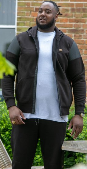 D555 DEAN Couture Zip Through Hoody With Woven Contrast Fabric Trim Black - Tröjor & hoodies - Stora hoodies & tröjor - 2XL-14XL