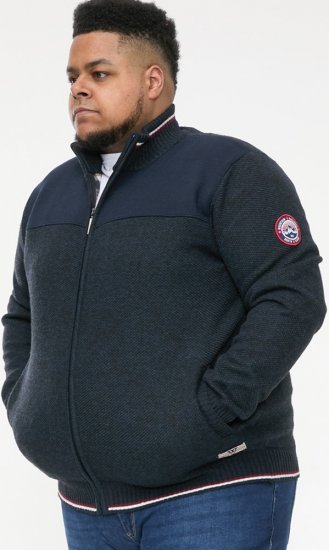 D555 ABERDARE Knitted Zip Through Sweater With Bonded Check Lining Navy Marl - Tröjor & hoodies - Stora hoodies & tröjor - 2XL-14XL
