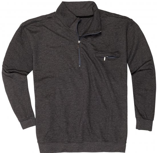 Adamo Athen Sweatshirt Half Zipper Charocal - Tröjor & hoodies - Stora hoodies & tröjor - 2XL-14XL