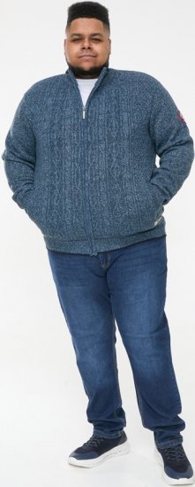 D555 ECCLES Cable Knitted Zip Through Sweater With Bonded Check Lining Denim Marl - Tröjor & hoodies - Stora hoodies & tröjor - 2XL-14XL