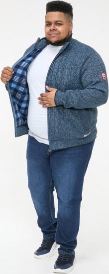 D555 ECCLES Cable Knitted Zip Through Sweater With Bonded Check Lining Denim Marl - Tröjor & hoodies - Stora hoodies & tröjor - 2XL-14XL