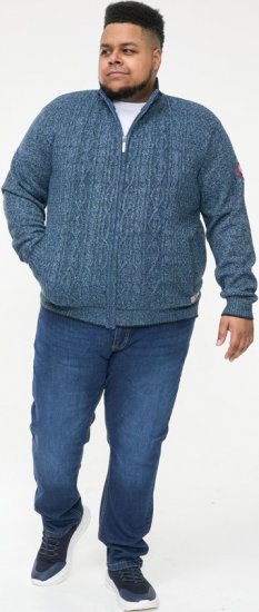 D555 ECCLES Cable Knitted Zip Through Sweater With Bonded Check Lining Denim Marl - Tröjor & hoodies - Stora hoodies & tröjor - 2XL-14XL