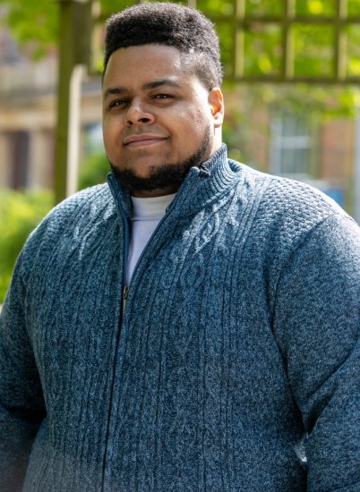 D555 ECCLES Cable Knitted Zip Through Sweater With Bonded Check Lining Denim Marl - Tröjor & hoodies - Stora hoodies & tröjor - 2XL-14XL