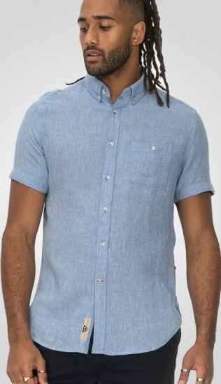 D555 Falmouth 1 Linen Mix Short Sleeve Shirt With Button Down Blue - Skjortor - Stora skjortor - 2XL-8XL