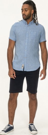 D555 Falmouth 1 Linen Mix Short Sleeve Shirt With Button Down Blue - Skjortor - Stora skjortor - 2XL-8XL
