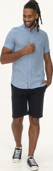 D555 Falmouth 1 Linen Mix Short Sleeve Shirt With Button Down Blue - Skjortor - Stora skjortor - 2XL-8XL