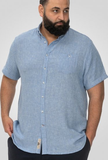D555 Falmouth 1 Linen Mix Short Sleeve Shirt With Button Down Blue - Skjortor - Stora skjortor - 2XL-8XL