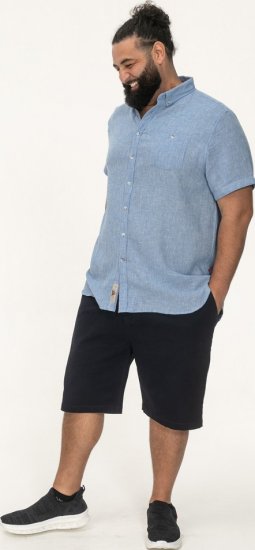 D555 Falmouth 1 Linen Mix Short Sleeve Shirt With Button Down Blue - Skjortor - Stora skjortor - 2XL-8XL