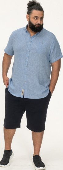 D555 Falmouth 1 Linen Mix Short Sleeve Shirt With Button Down Blue - Skjortor - Stora skjortor - 2XL-8XL