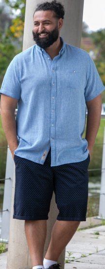D555 Falmouth 1 Linen Mix Short Sleeve Shirt With Button Down Blue - Skjortor - Stora skjortor - 2XL-8XL