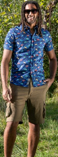 D555 Hartlepool Short Sleeve Vintage Car AOP Stretch Shirt Blue - Skjortor - Stora skjortor - 2XL-8XL