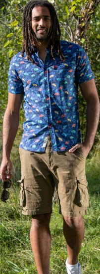 D555 Hartlepool Short Sleeve Vintage Car AOP Stretch Shirt Blue - Skjortor - Stora skjortor - 2XL-8XL