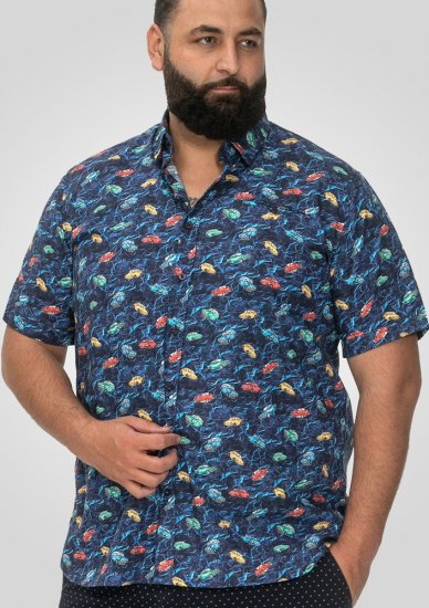 D555 Hartlepool Short Sleeve Vintage Car AOP Stretch Shirt Blue - Skjortor - Stora skjortor - 2XL-8XL