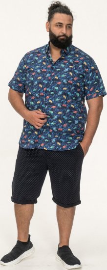D555 Hartlepool Short Sleeve Vintage Car AOP Stretch Shirt Blue - Skjortor - Stora skjortor - 2XL-8XL