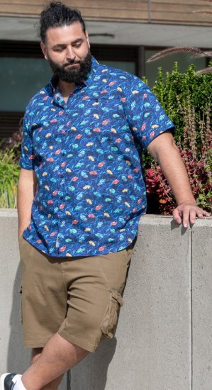 D555 Hartlepool Short Sleeve Vintage Car AOP Stretch Shirt Blue - Skjortor - Stora skjortor - 2XL-8XL