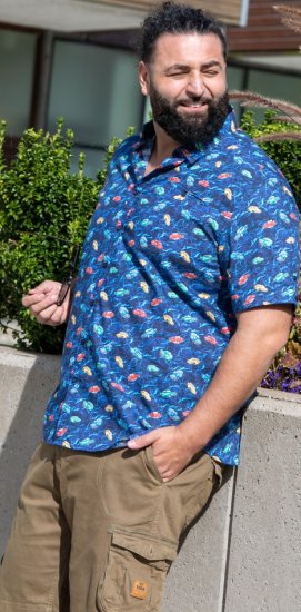 D555 Hartlepool Short Sleeve Vintage Car AOP Stretch Shirt Blue - Skjortor - Stora skjortor - 2XL-8XL
