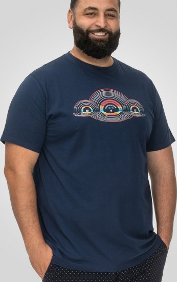 D555 Cheltenham Record With Reflection Printed T-shirt French Navy - T-shirts - Stora T-shirts - 2XL-14XL