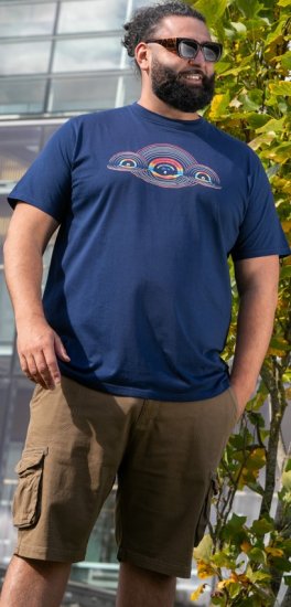 D555 Cheltenham Record With Reflection Printed T-shirt French Navy - T-shirts - Stora T-shirts - 2XL-14XL