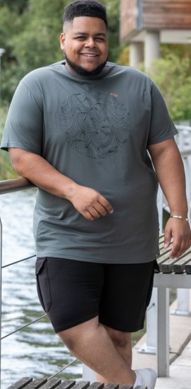 D555 Poole Circle Wave Printed Crew Neck T-shirt Khaki - T-shirts - Stora T-shirts - 2XL-14XL