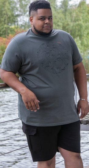 D555 Poole Circle Wave Printed Crew Neck T-shirt Khaki - T-shirts - Stora T-shirts - 2XL-14XL