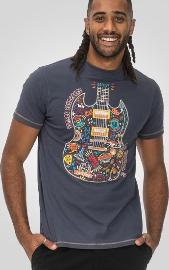 D555 Stockport Multi Coloured Guitar Printed T-Shirt Denim - T-shirts - Stora T-shirts - 2XL-14XL