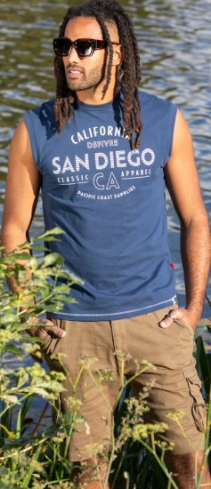 D555 Havant San Diego Printed Sleeveless T-Shirt French Navy - T-shirts - Stora T-shirts - 2XL-14XL