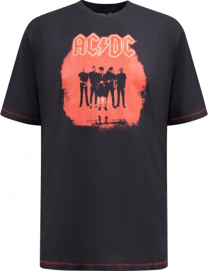 D555 Uxbridge Official ACDC Band Printed Crew Neck T-Shirt Washed Black - T-shirts - Stora T-shirts - 2XL-14XL