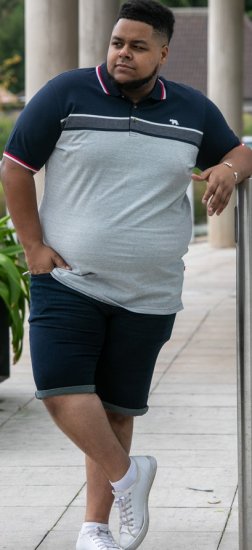 D555 Tipton Stripe Jacquard Short Sleeve Polo Navy - Pikétröjor - Stora pikétröjor - 2XL-8XL