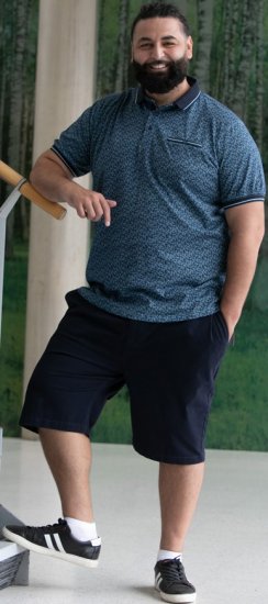 D555 Woolwich AOP Polo Shirt With Ribbed Collar Blue - Pikétröjor - Stora pikétröjor - 2XL-8XL