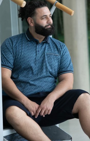 D555 Woolwich AOP Polo Shirt With Ribbed Collar Blue - Pikétröjor - Stora pikétröjor - 2XL-8XL