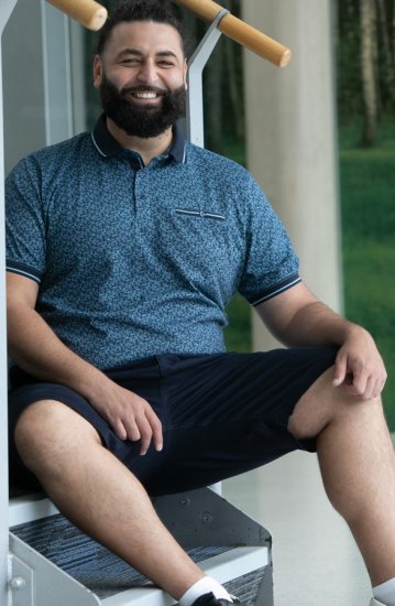 D555 Woolwich AOP Polo Shirt With Ribbed Collar Blue - Pikétröjor - Stora pikétröjor - 2XL-8XL