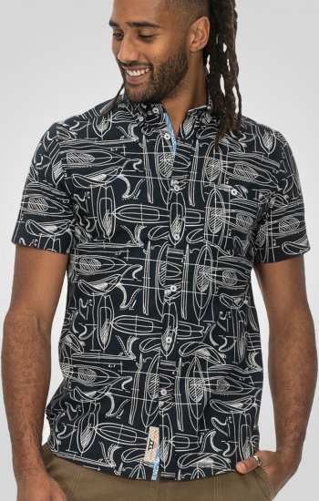 D555 Worthing Surf AOP Short Sleeve Button Down Collar Shirt Navy - Skjortor - Stora skjortor - 2XL-8XL