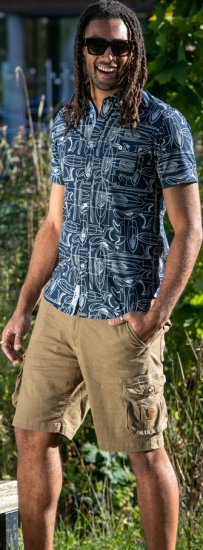 D555 Worthing Surf AOP Short Sleeve Button Down Collar Shirt Navy - Skjortor - Stora skjortor - 2XL-8XL