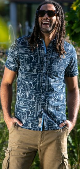 D555 Worthing Surf AOP Short Sleeve Button Down Collar Shirt Navy - Skjortor - Stora skjortor - 2XL-8XL