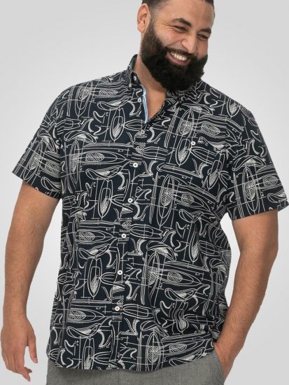 D555 Worthing Surf AOP Short Sleeve Button Down Collar Shirt Navy - Skjortor - Stora skjortor - 2XL-8XL