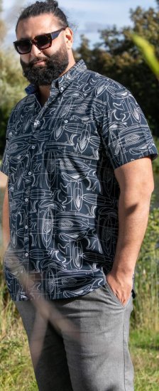 D555 Worthing Surf AOP Short Sleeve Button Down Collar Shirt Navy - Skjortor - Stora skjortor - 2XL-8XL