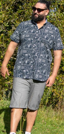 D555 Worthing Surf AOP Short Sleeve Button Down Collar Shirt Navy - Skjortor - Stora skjortor - 2XL-8XL
