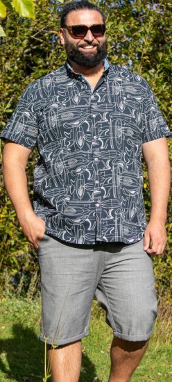 D555 Worthing Surf AOP Short Sleeve Button Down Collar Shirt Navy - Skjortor - Stora skjortor - 2XL-8XL