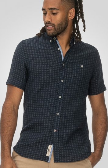 D555 Pontefract Jacquard Linen Mix Short Sleeve Shirt With Button Down Navy - Skjortor - Stora skjortor - 2XL-8XL