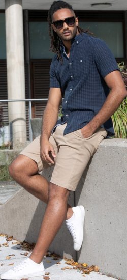 D555 Pontefract Jacquard Linen Mix Short Sleeve Shirt With Button Down Navy - Skjortor - Stora skjortor - 2XL-8XL