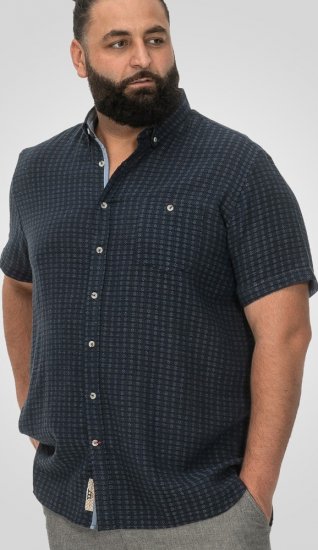 D555 Pontefract Jacquard Linen Mix Short Sleeve Shirt With Button Down Navy - Skjortor - Stora skjortor - 2XL-8XL