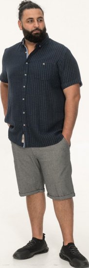 D555 Pontefract Jacquard Linen Mix Short Sleeve Shirt With Button Down Navy - Skjortor - Stora skjortor - 2XL-8XL
