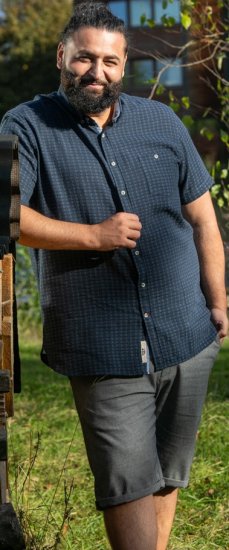 D555 Pontefract Jacquard Linen Mix Short Sleeve Shirt With Button Down Navy - Skjortor - Stora skjortor - 2XL-8XL